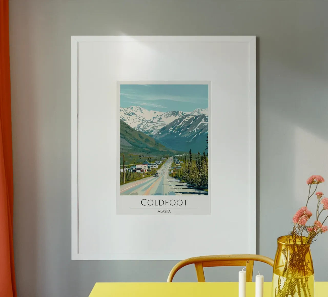 Coldfoot, Alaska - Poster di viaggio in stile vintage poster con telaio in legno da homdeco