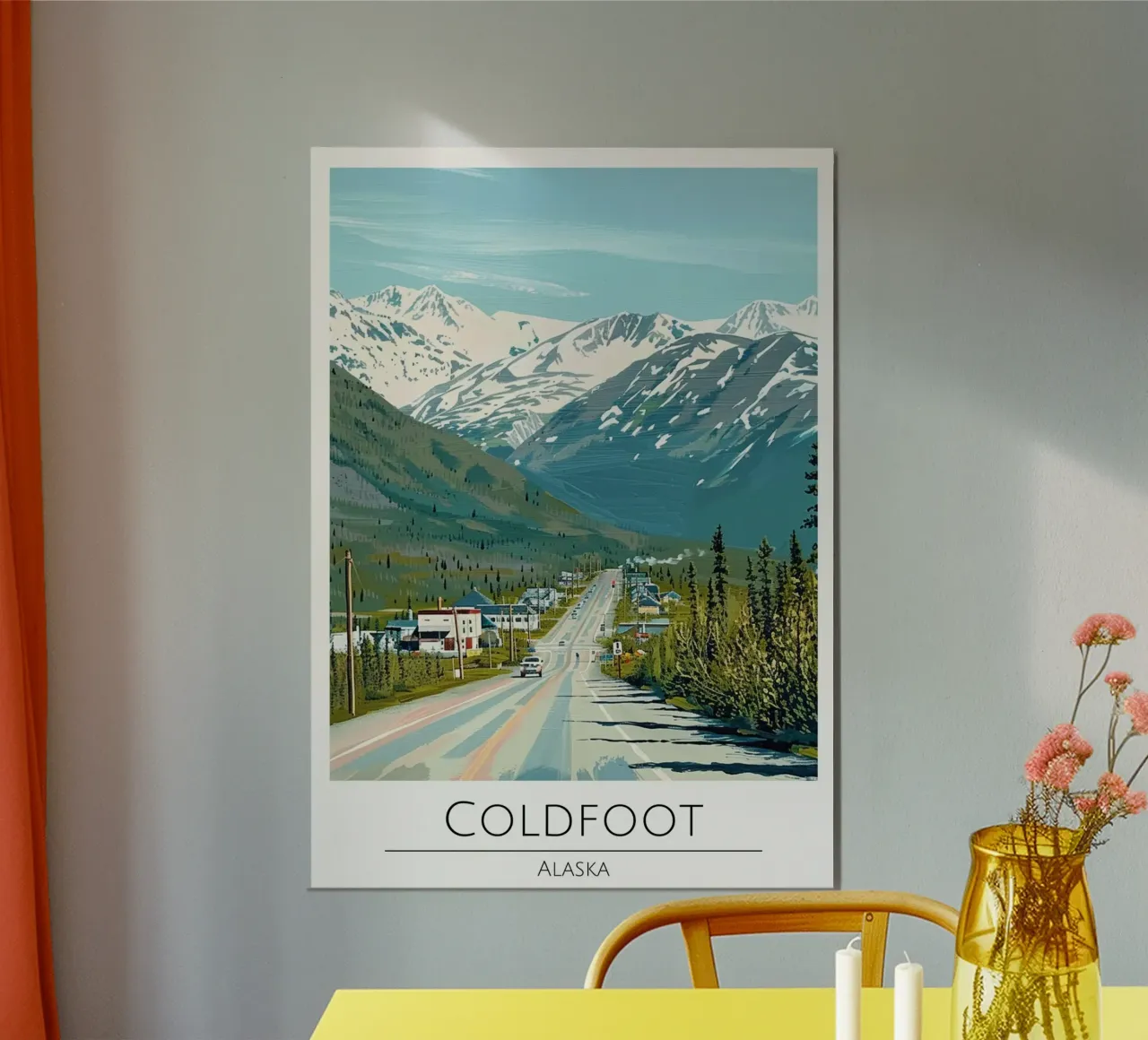 Coldfoot, Alaska - Poster di viaggio in stile vintage poster con telaio in legno da homdeco