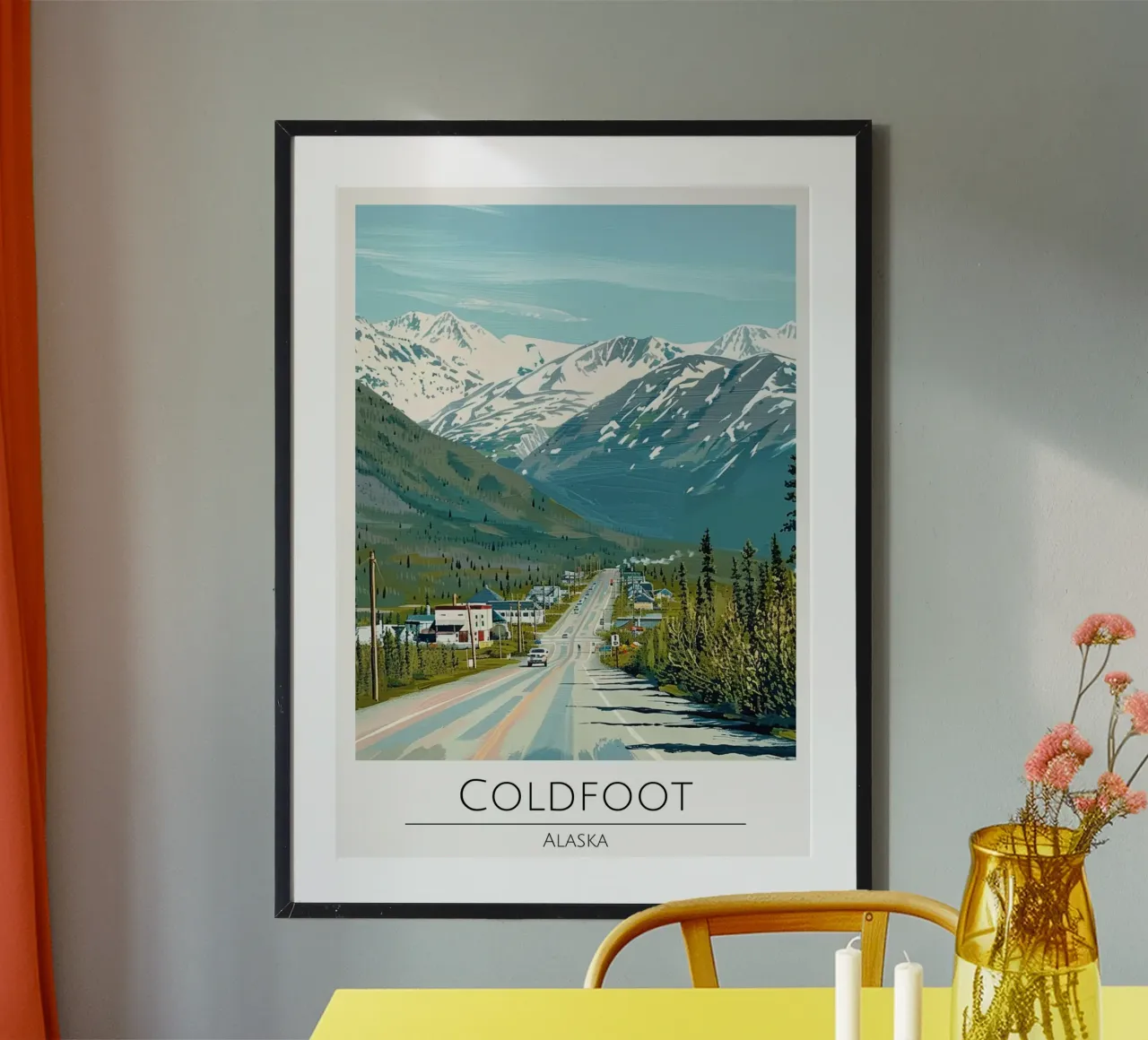 Coldfoot, Alaska - Poster di viaggio in stile vintage poster con telaio in legno da homdeco