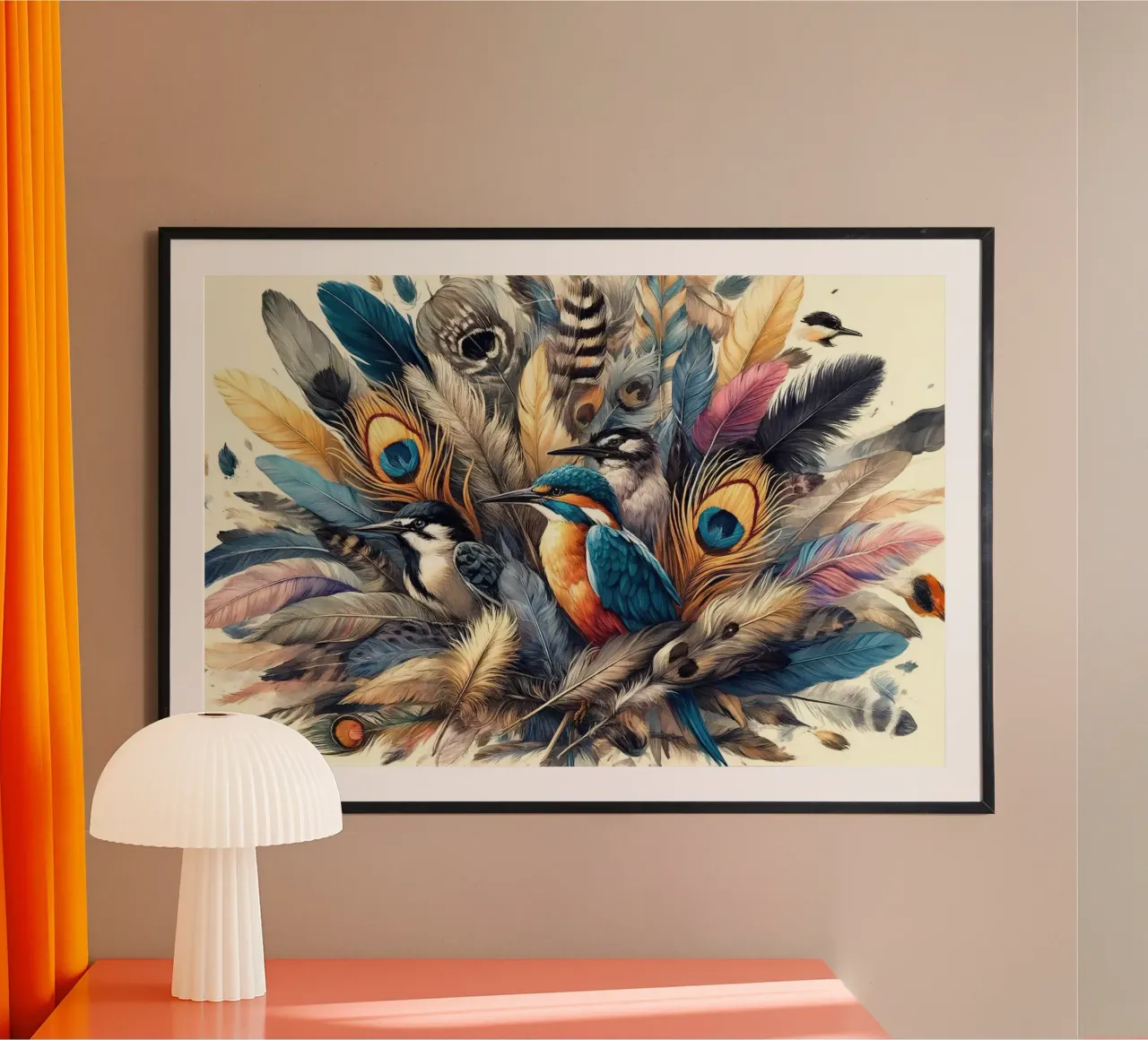 Tropisches Geflüster zwischen ätherischen Federn Poster mit Kunststoffrahmen von Chromatic Fusion Studio
