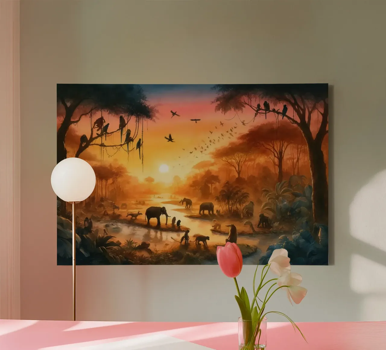 Sereniteit in de schemering in de jungle canvas met Baklijst van Chromatic Fusion Studio