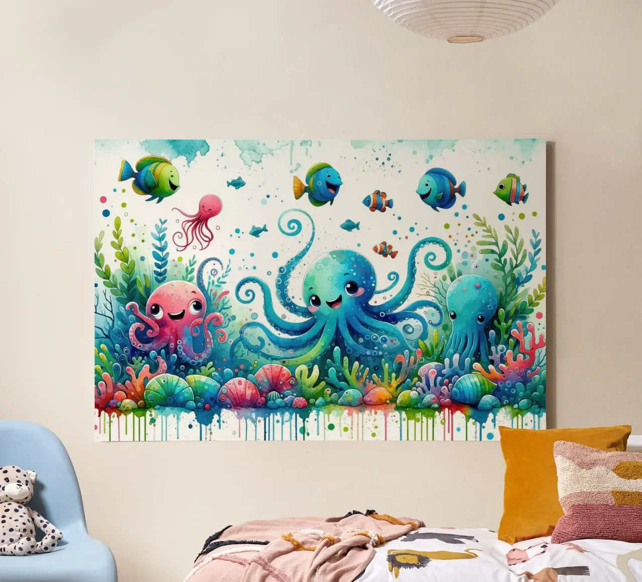 Avventura subacquea in un mondo di colori tela con Cornice a cassetta da Chromatic Fusion Studio