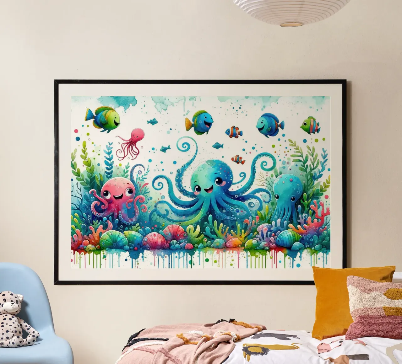 Avventura subacquea in un mondo di colori poster con telaio in alluminio da Chromatic Fusion Studio
