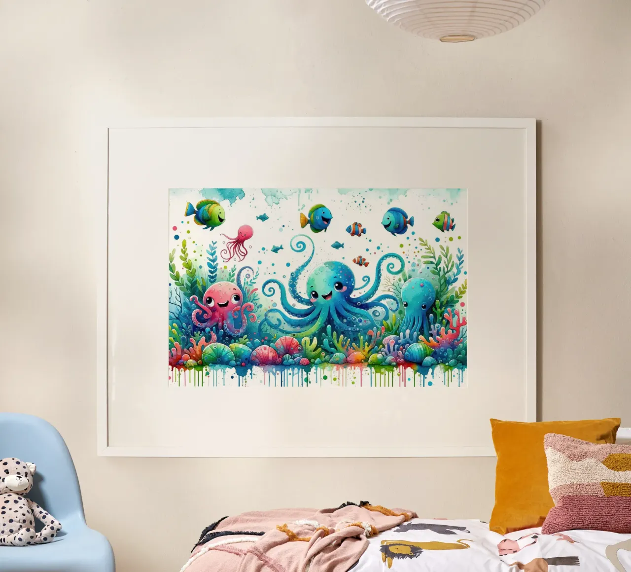 Avventura subacquea in un mondo di colori poster con telaio in alluminio da Chromatic Fusion Studio