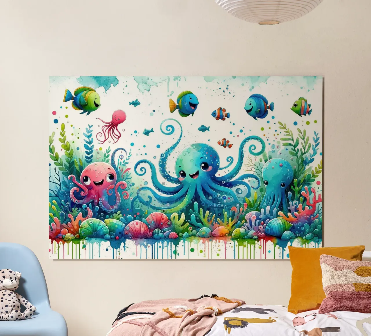 Avventura subacquea in un mondo di colori poster con telaio in alluminio da Chromatic Fusion Studio
