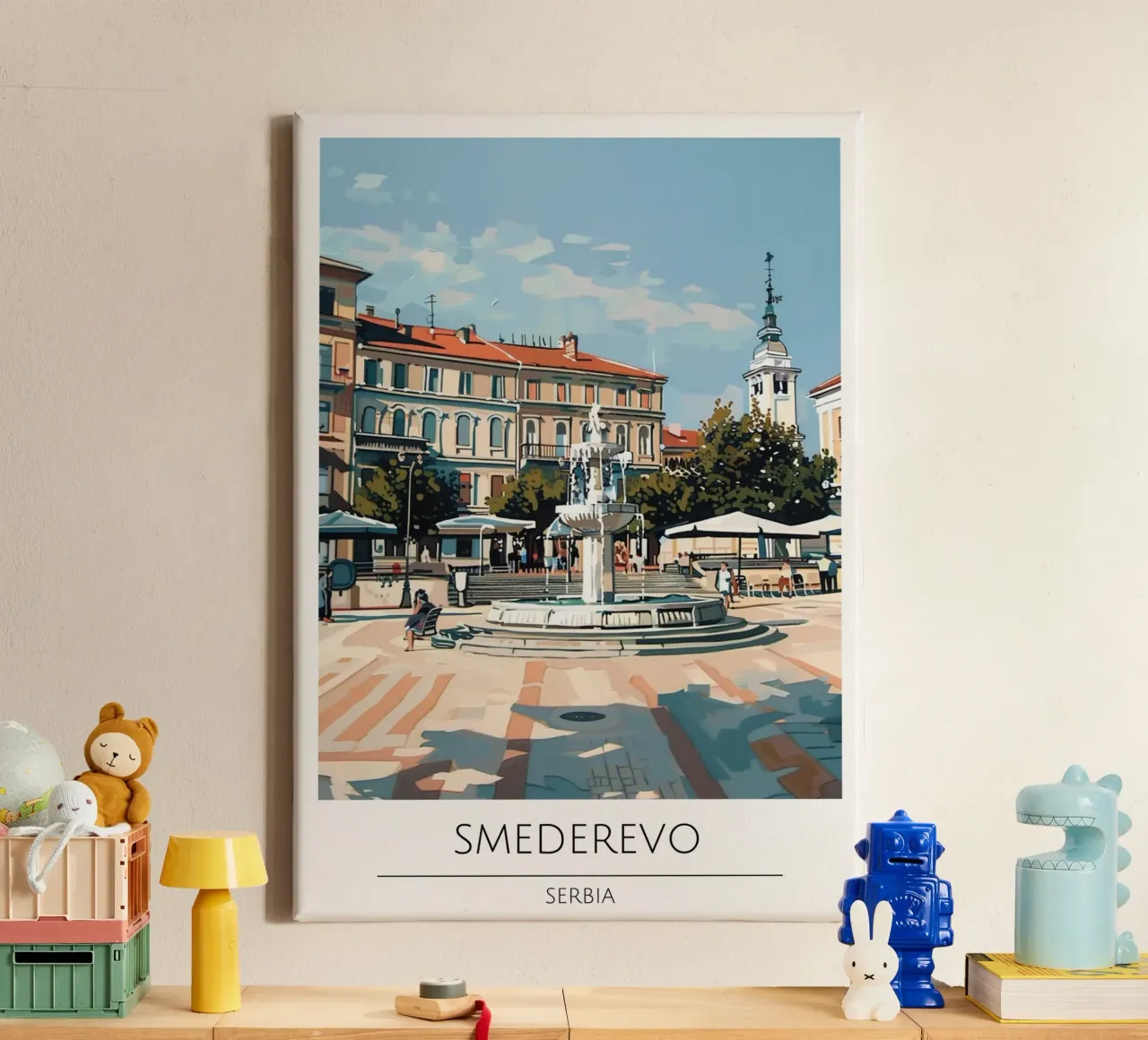 Smederevo, Servië - Vintage stijl reisposter canvas met Baklijst van homdeco