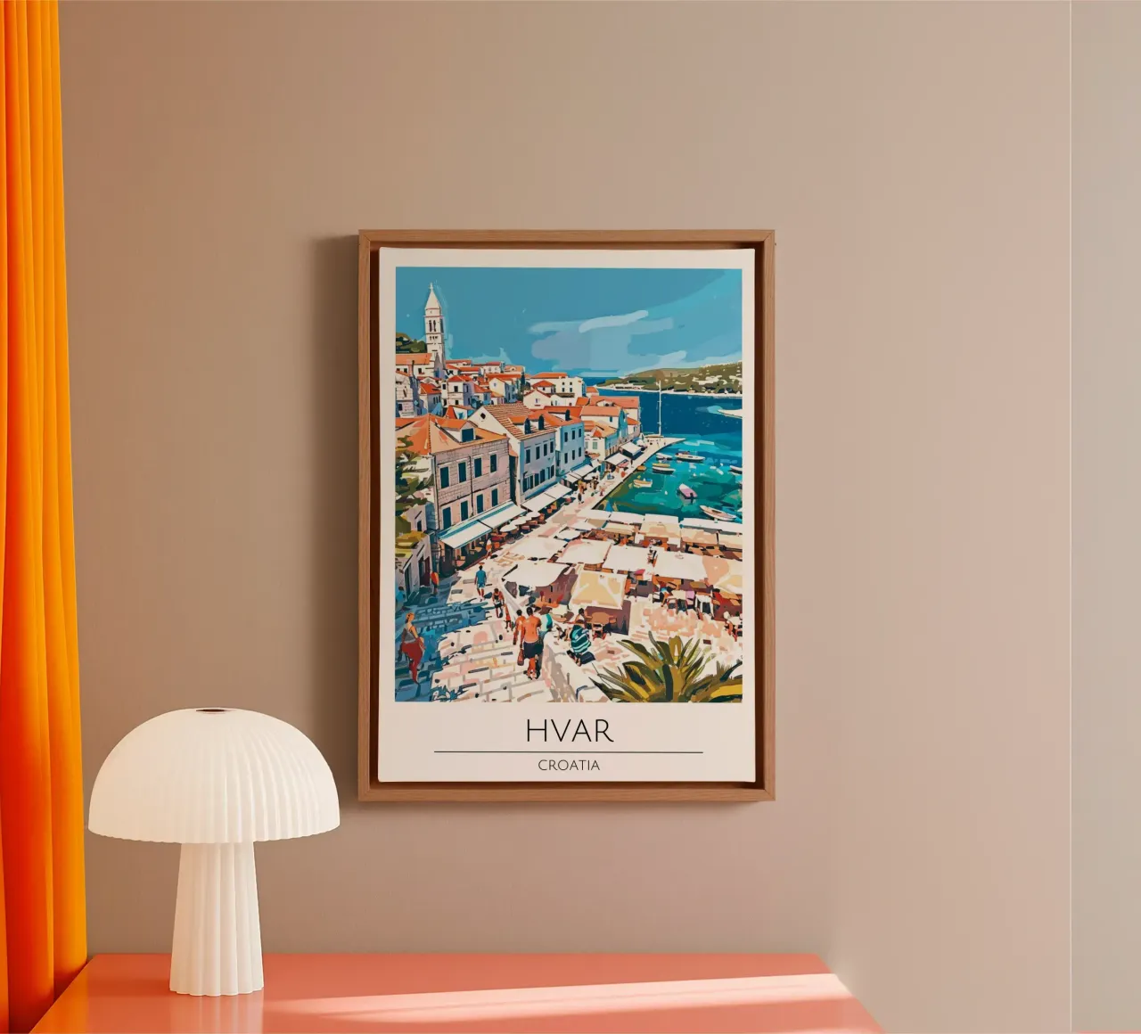 Hvar, Croazia - Poster di viaggio in stile vintage tela con Cornice a cassetta da homdeco