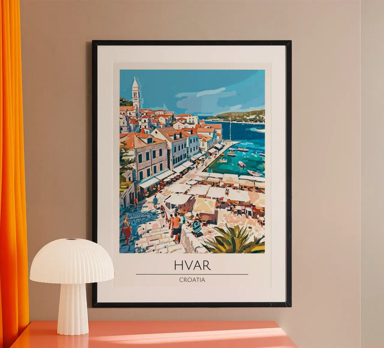Hvar, Croazia - Poster di viaggio in stile vintage poster con telaio in alluminio da homdeco