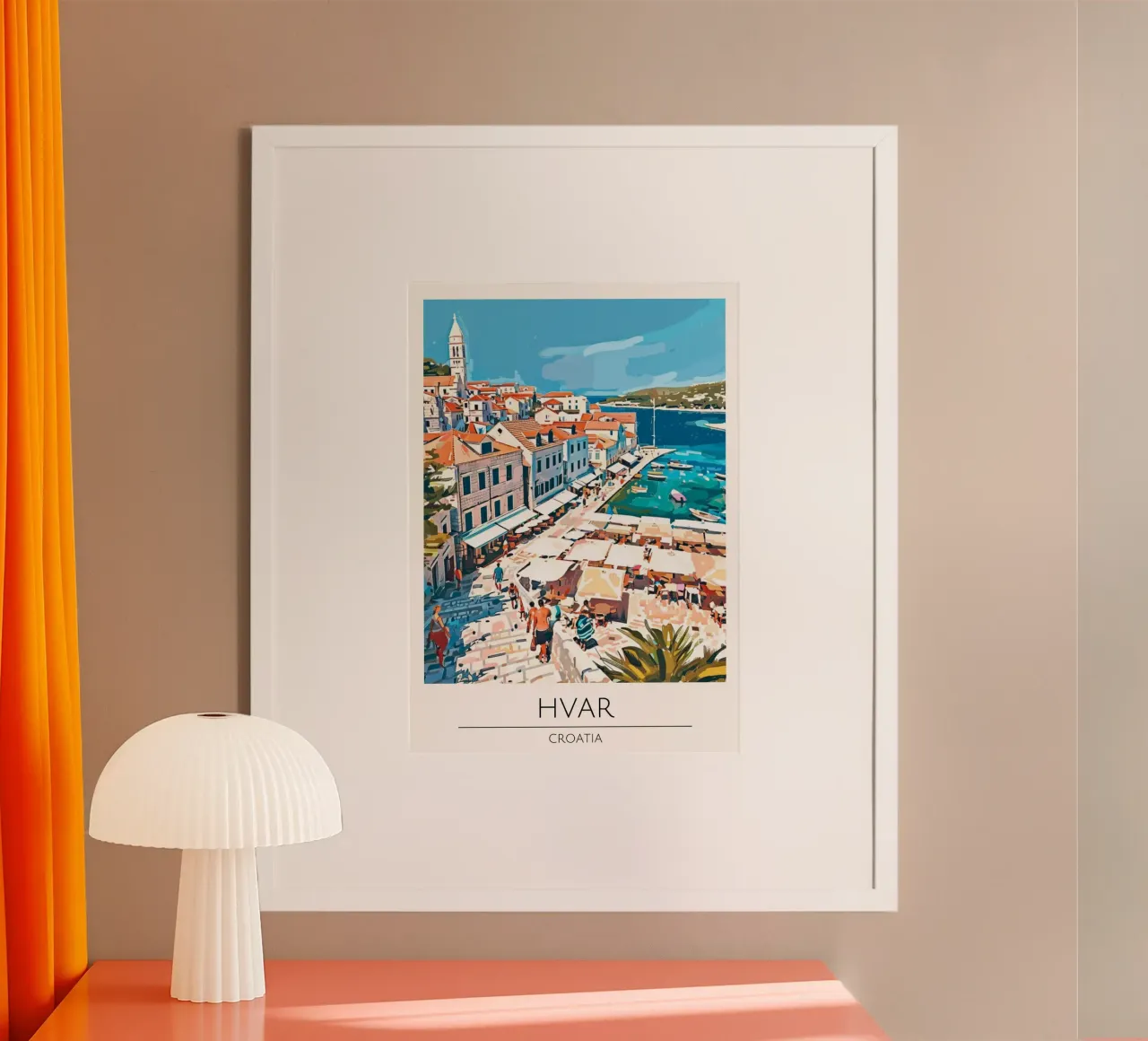 Hvar, Croazia - Poster di viaggio in stile vintage poster con telaio in alluminio da homdeco
