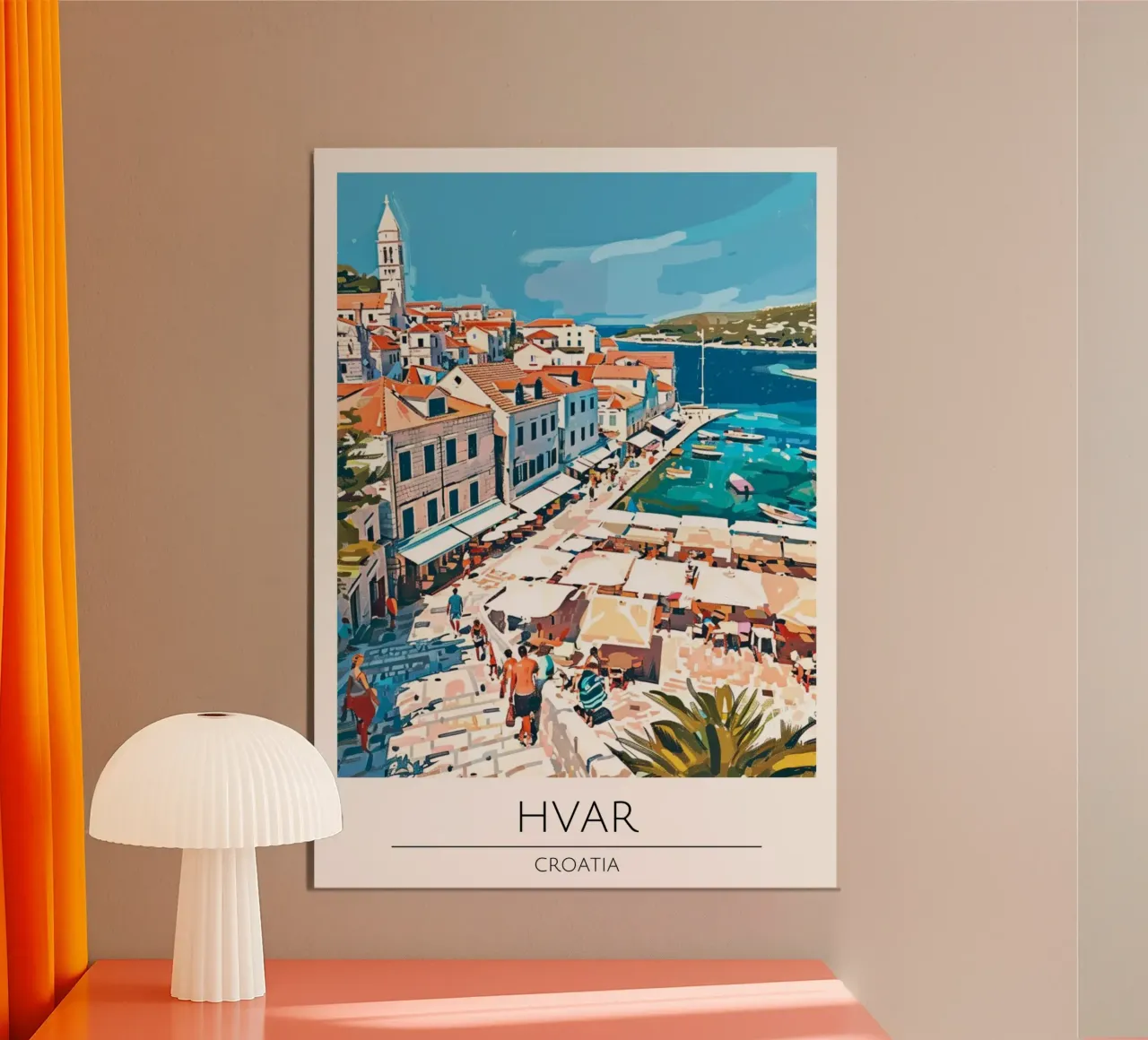 Hvar, Croazia - Poster di viaggio in stile vintage poster con telaio in alluminio da homdeco