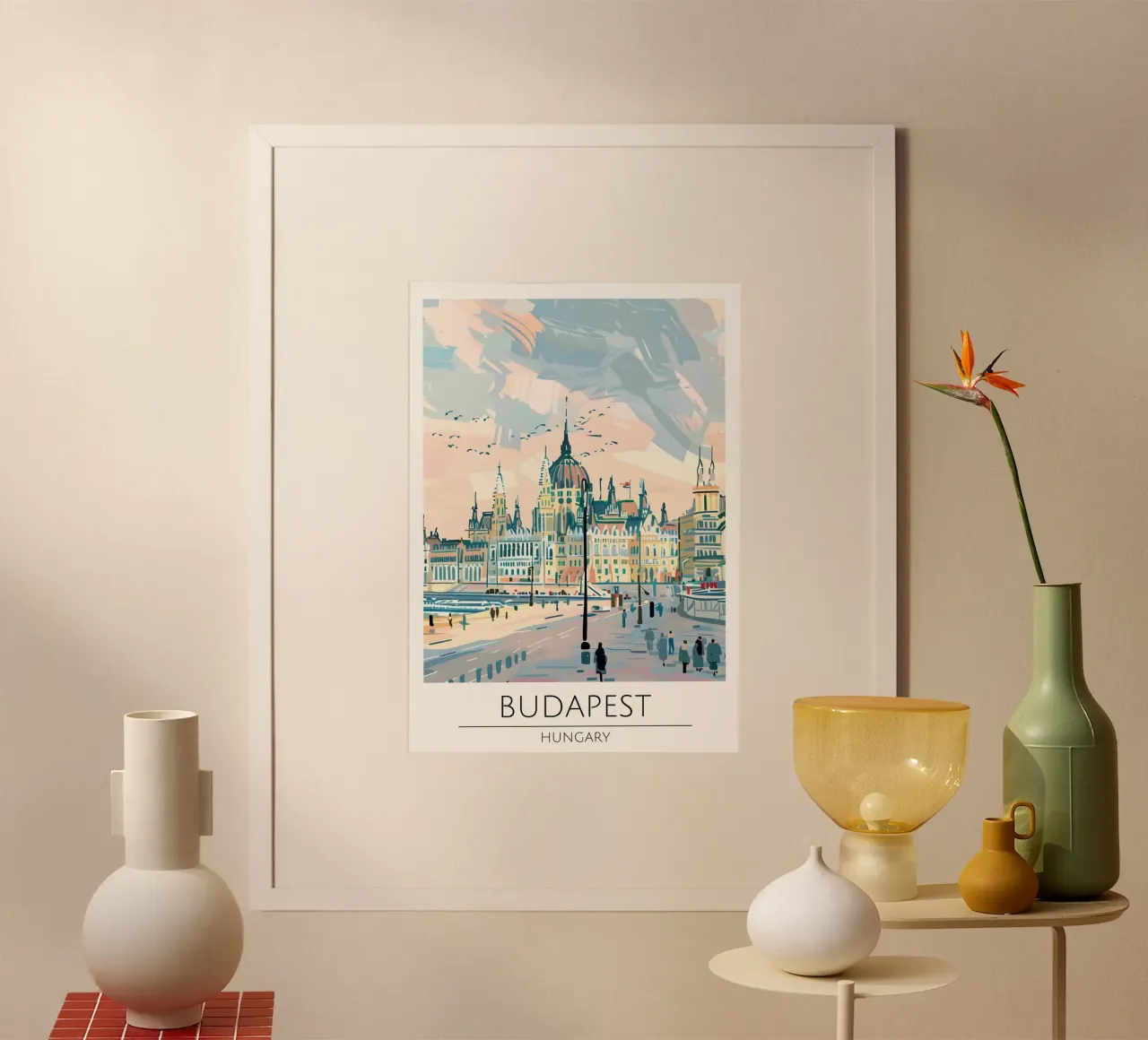 Budapest, Ungheria - Poster di viaggio in stile vintage poster con telaio in legno da homdeco