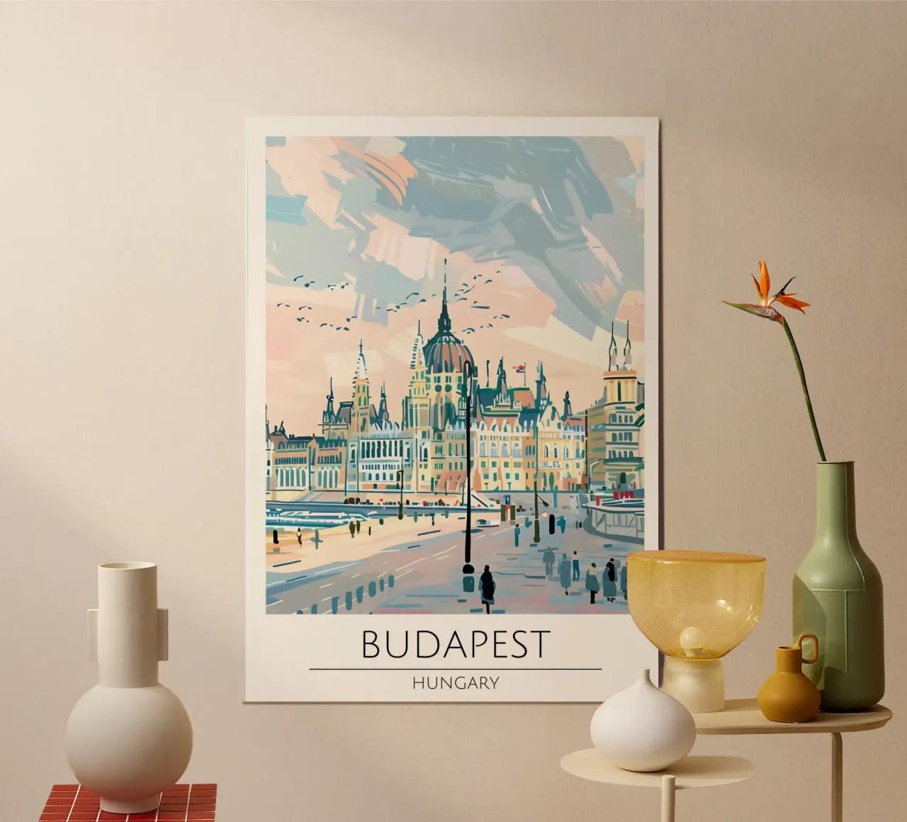 Budapest, Ungheria - Poster di viaggio in stile vintage poster con telaio in legno da homdeco