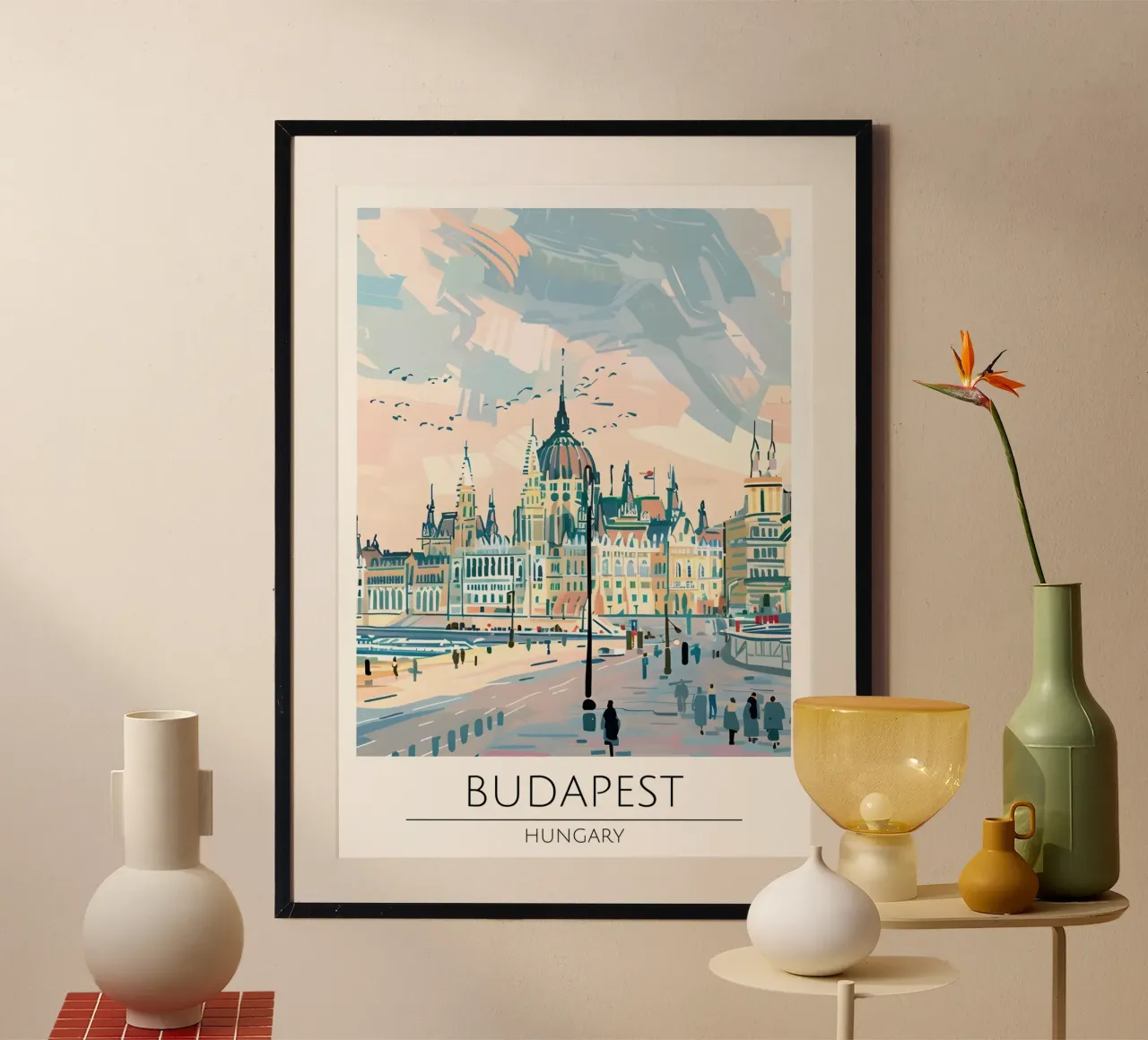 Budapest, Ungheria - Poster di viaggio in stile vintage poster con telaio in legno da homdeco