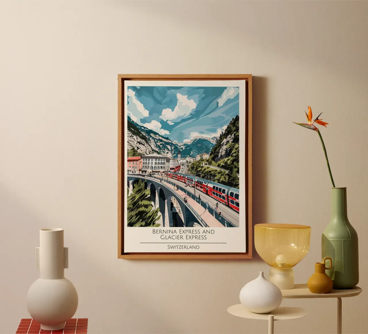 Bernina & Glacier Express - Vintage Zwitserse Reisposter canvas met Baklijst van homdeco