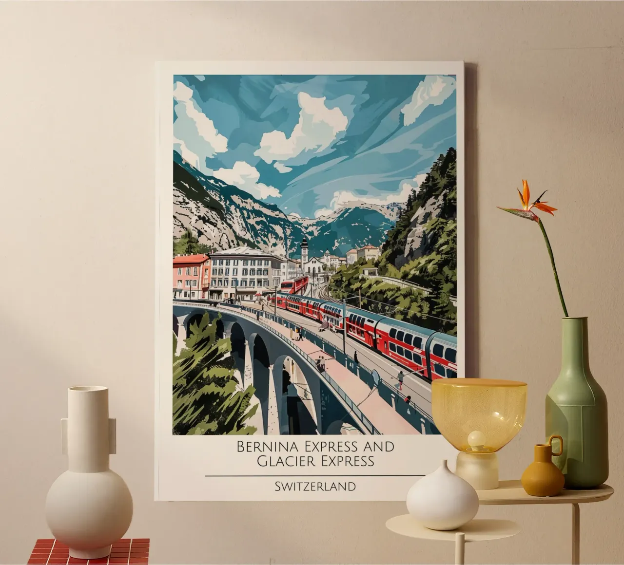 Bernina & Glacier Express - Vintage Zwitserse Reisposter canvas met Baklijst van homdeco
