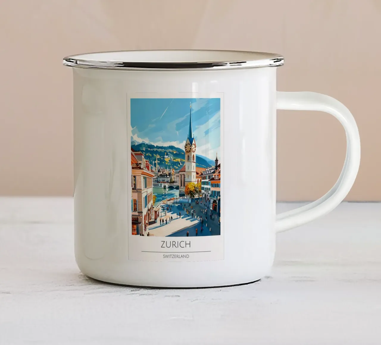 Zurigo, Svizzera - Poster di viaggio in stile vintage tazza in smalto da homdeco