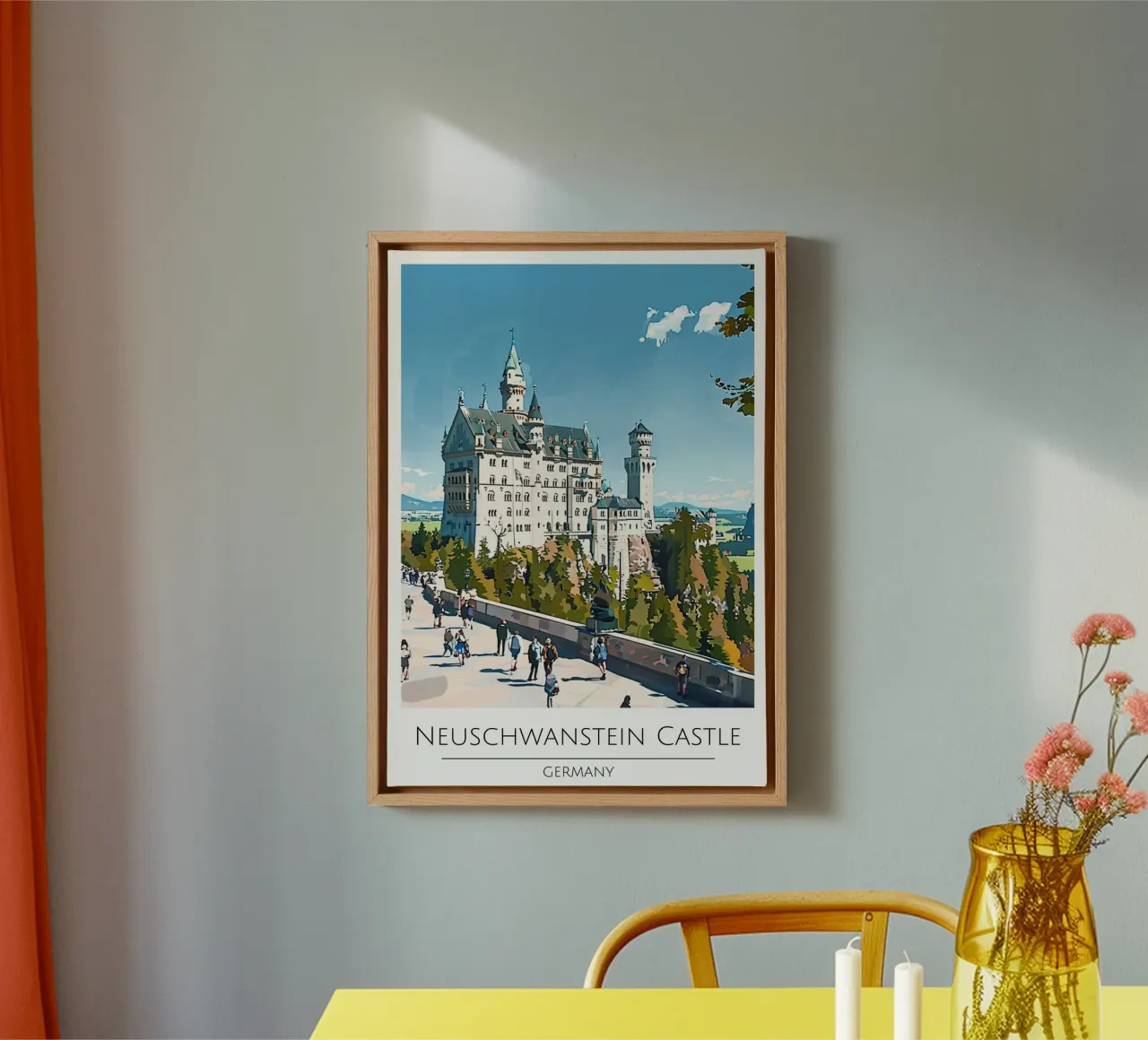 Kasteel Neuschwanstein, Duitsland - Vintage Reisposter canvas met Baklijst van homdeco