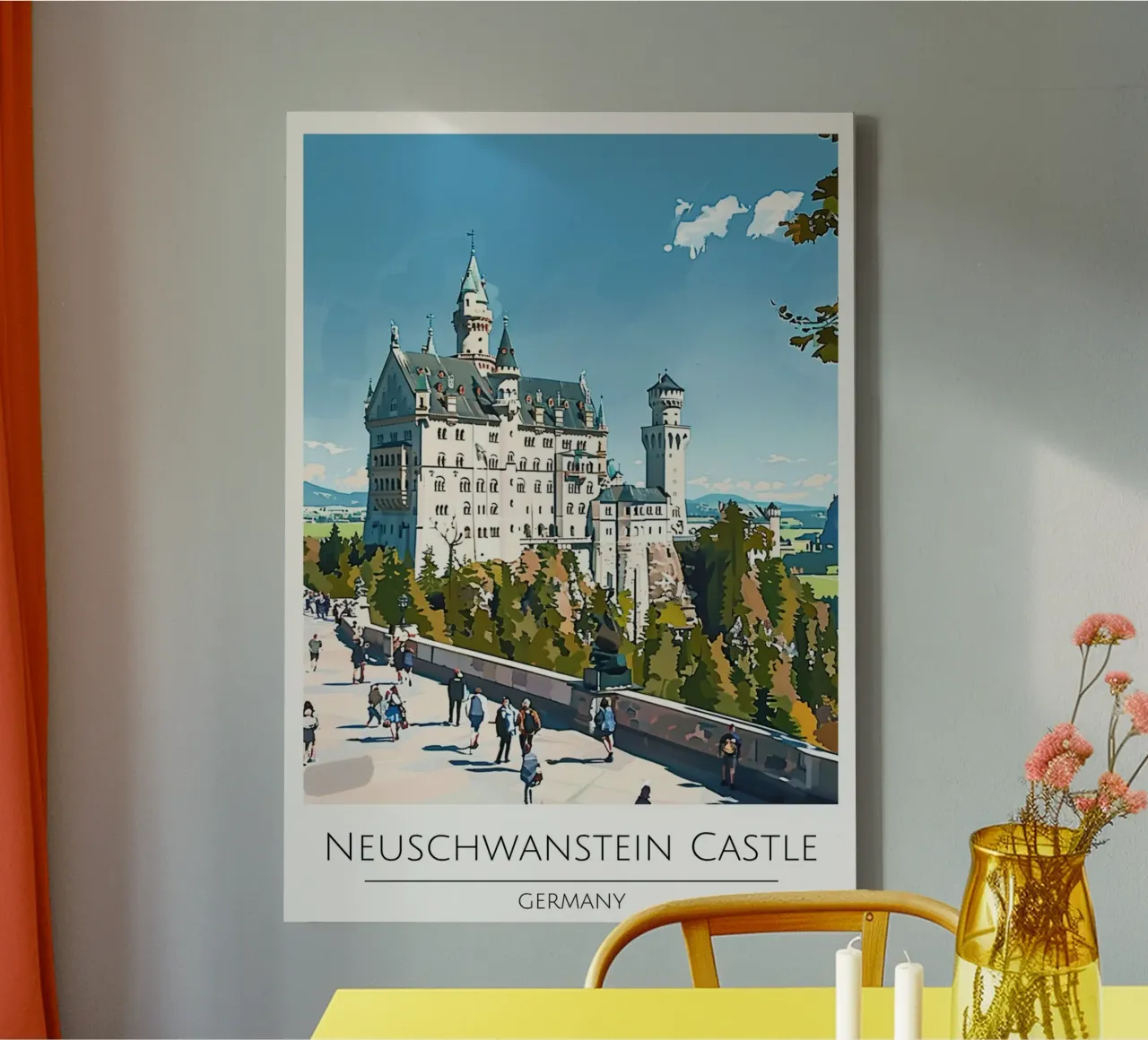 Kasteel Neuschwanstein, Duitsland - Vintage Reisposter canvas met Baklijst van homdeco