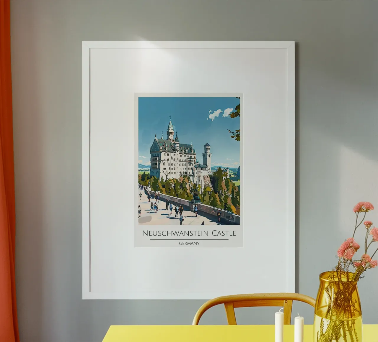 Castello di Neuschwanstein, Germania - Poster di viaggio d'epoca poster con telaio in alluminio da homdeco