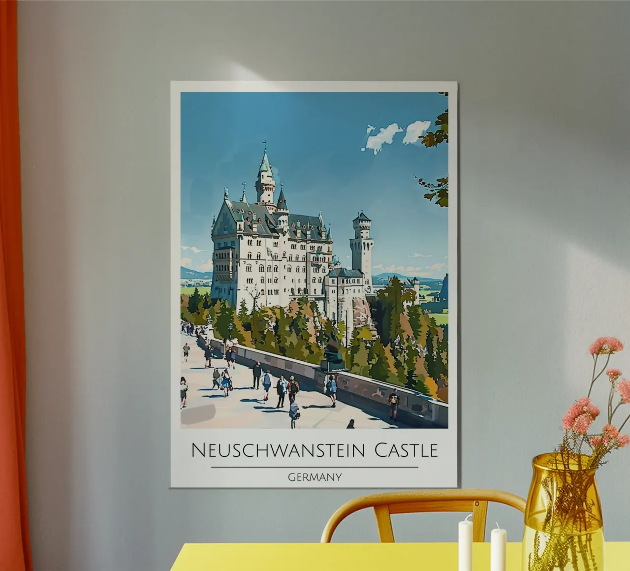Castello di Neuschwanstein, Germania - Poster di viaggio d'epoca poster con telaio in alluminio da homdeco