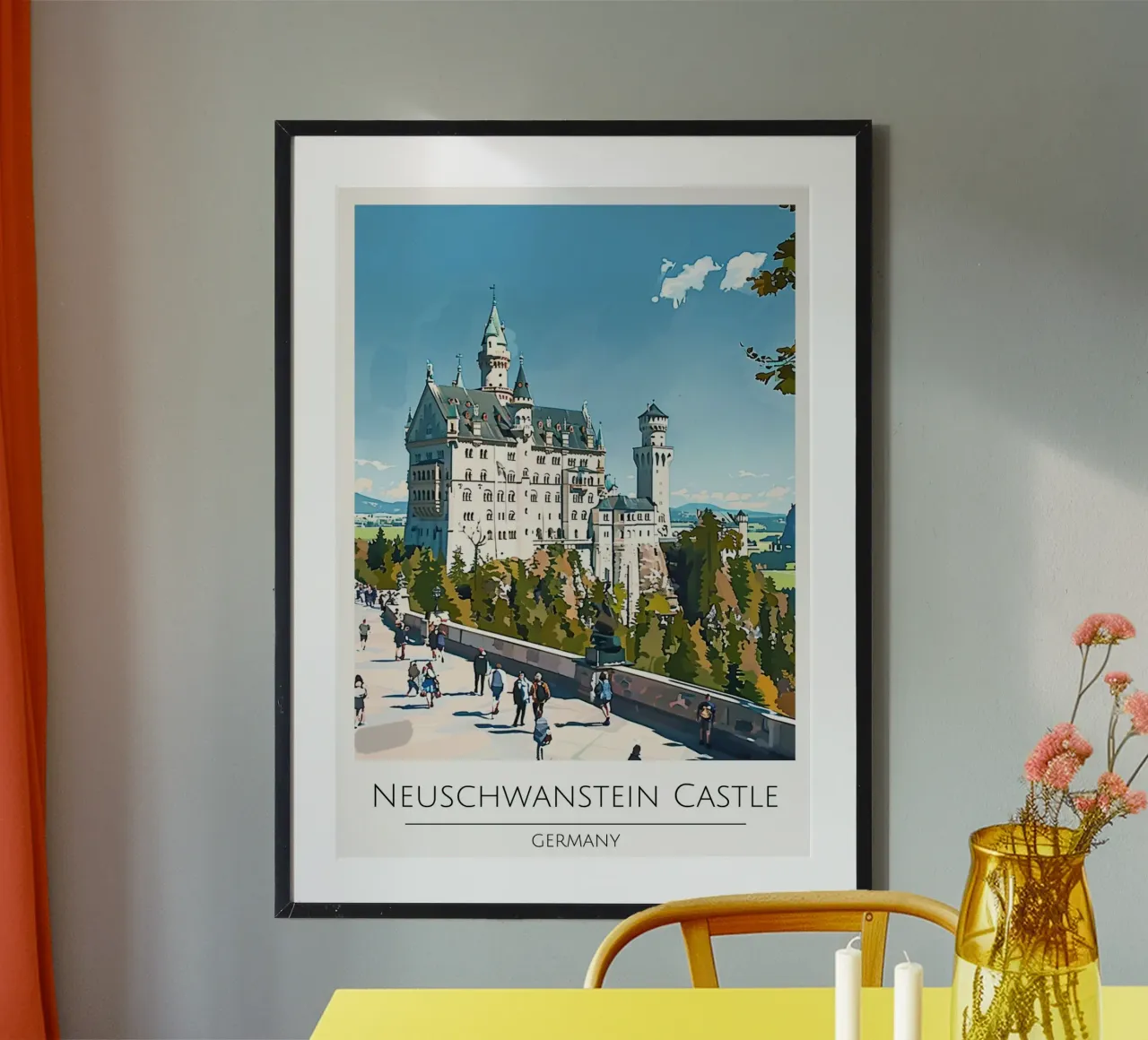 Castello di Neuschwanstein, Germania - Poster di viaggio d'epoca poster con telaio in alluminio da homdeco