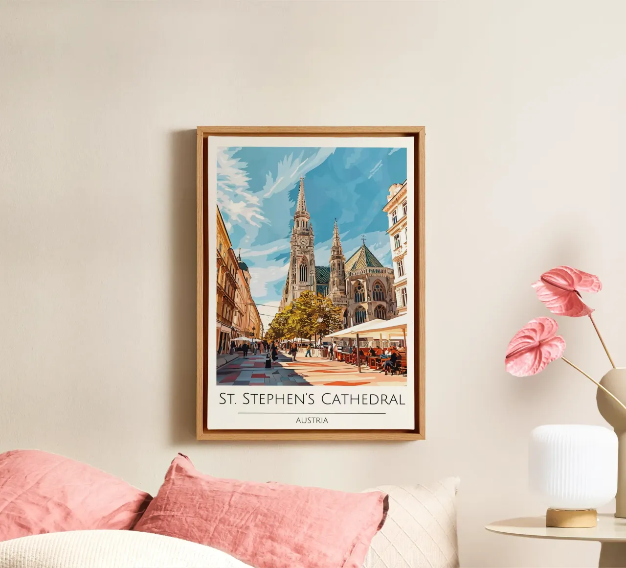 Stephansdom, Oostenrijk - Vintage Reisposter canvas met Baklijst van homdeco
