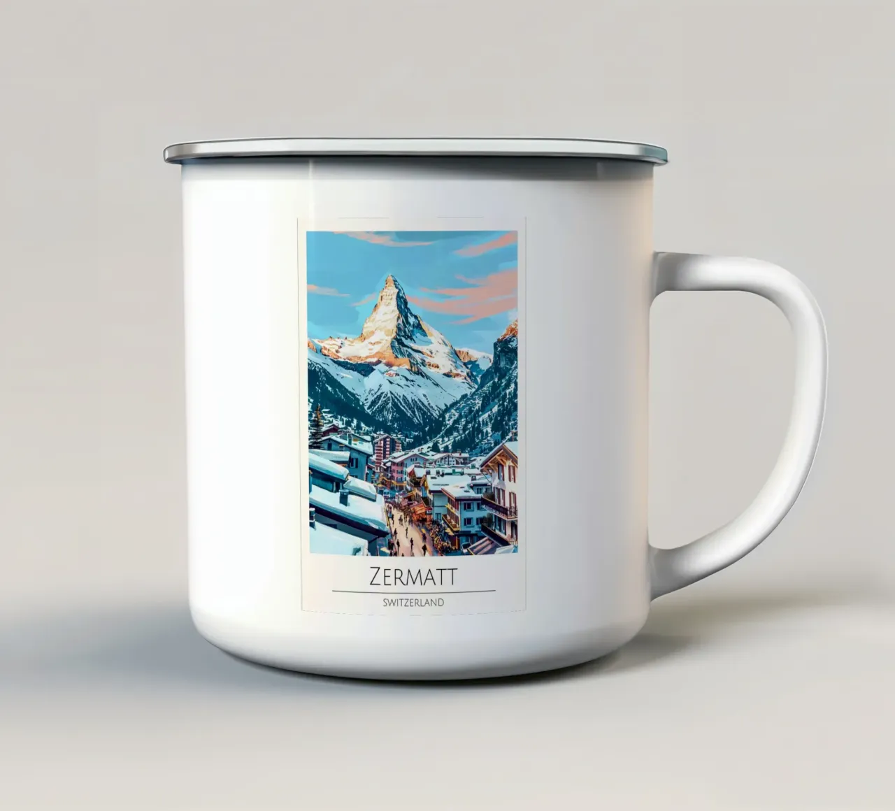 Zermatt, Svizzera - Poster d'epoca della stazione sciistica tazza in smalto da homdeco