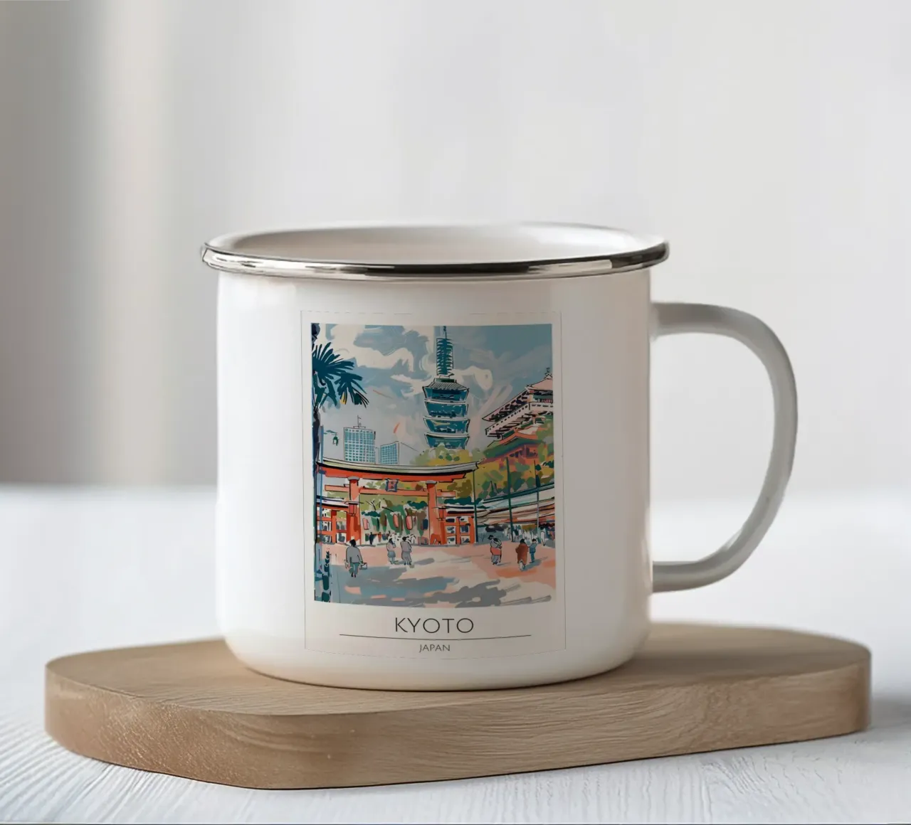 Kyoto, Giappone - Poster per tempio in stile vintage tazza in smalto da homdeco