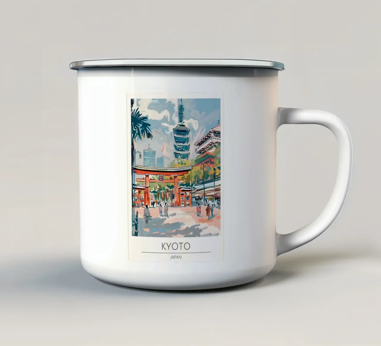 Kyoto, Giappone - Poster per tempio in stile vintage tazza in smalto da homdeco
