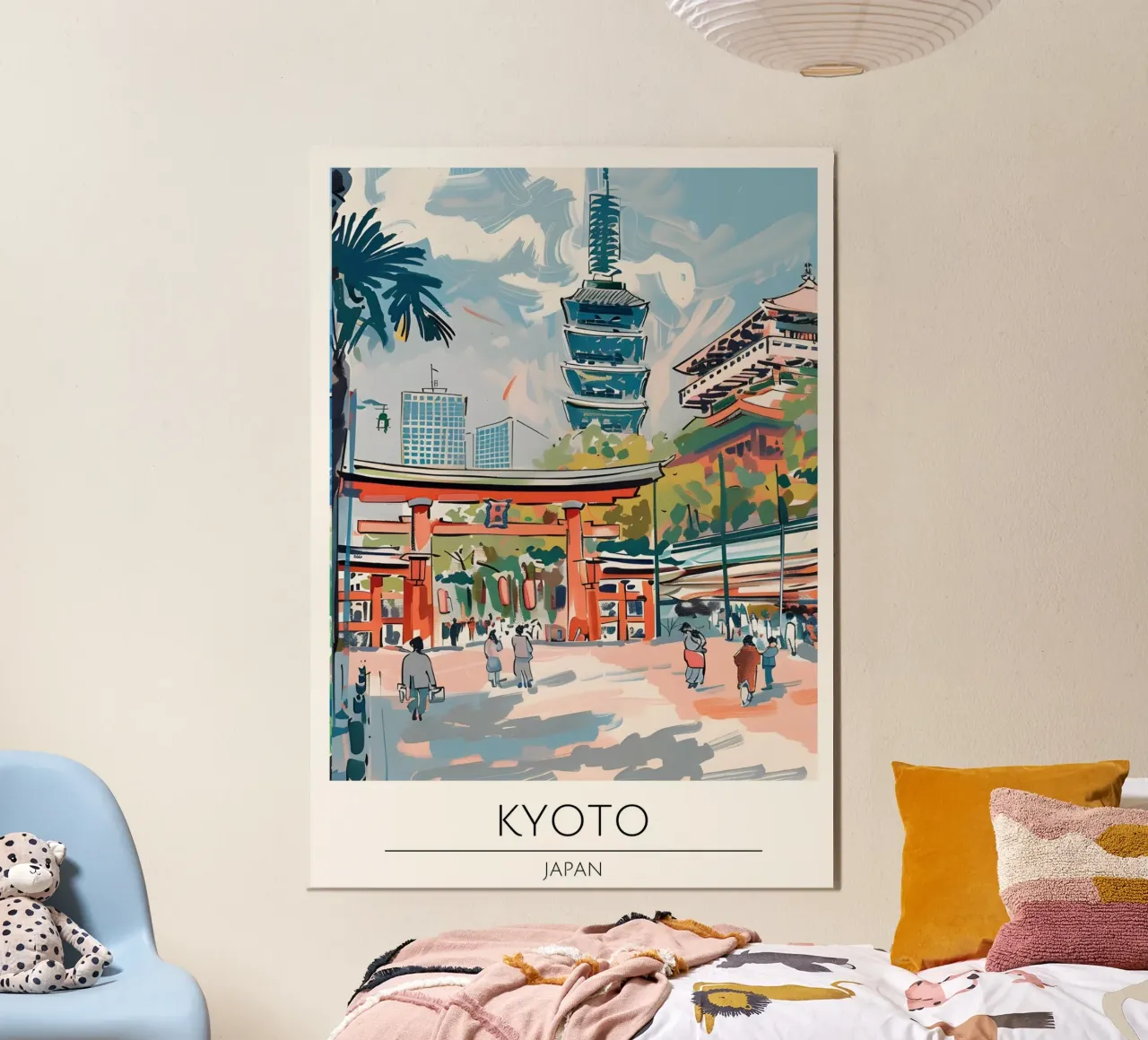 Kyoto, Giappone - Poster per tempio in stile vintage poster con telaio in legno da homdeco