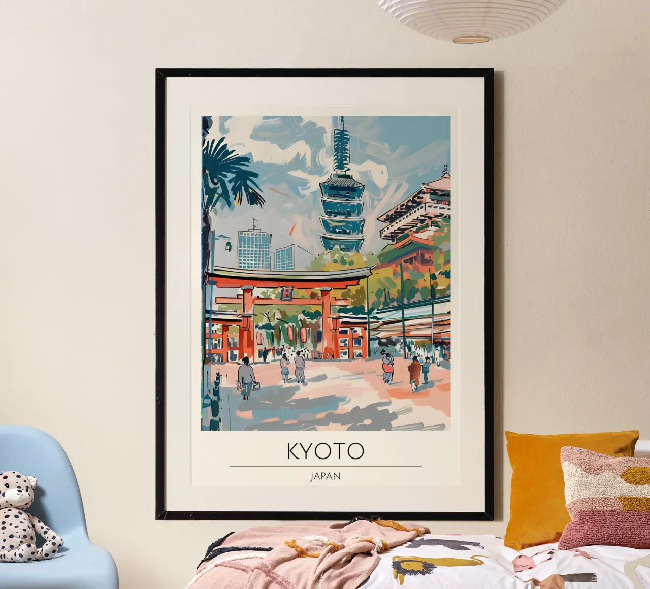 Kyoto, Giappone - Poster per tempio in stile vintage poster con telaio in legno da homdeco