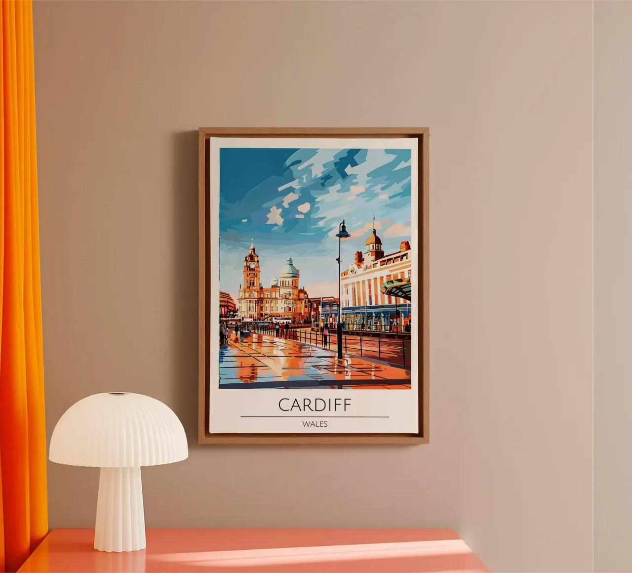 Cardiff, Wales - Vintage stijl reisposter canvas met Baklijst van homdeco