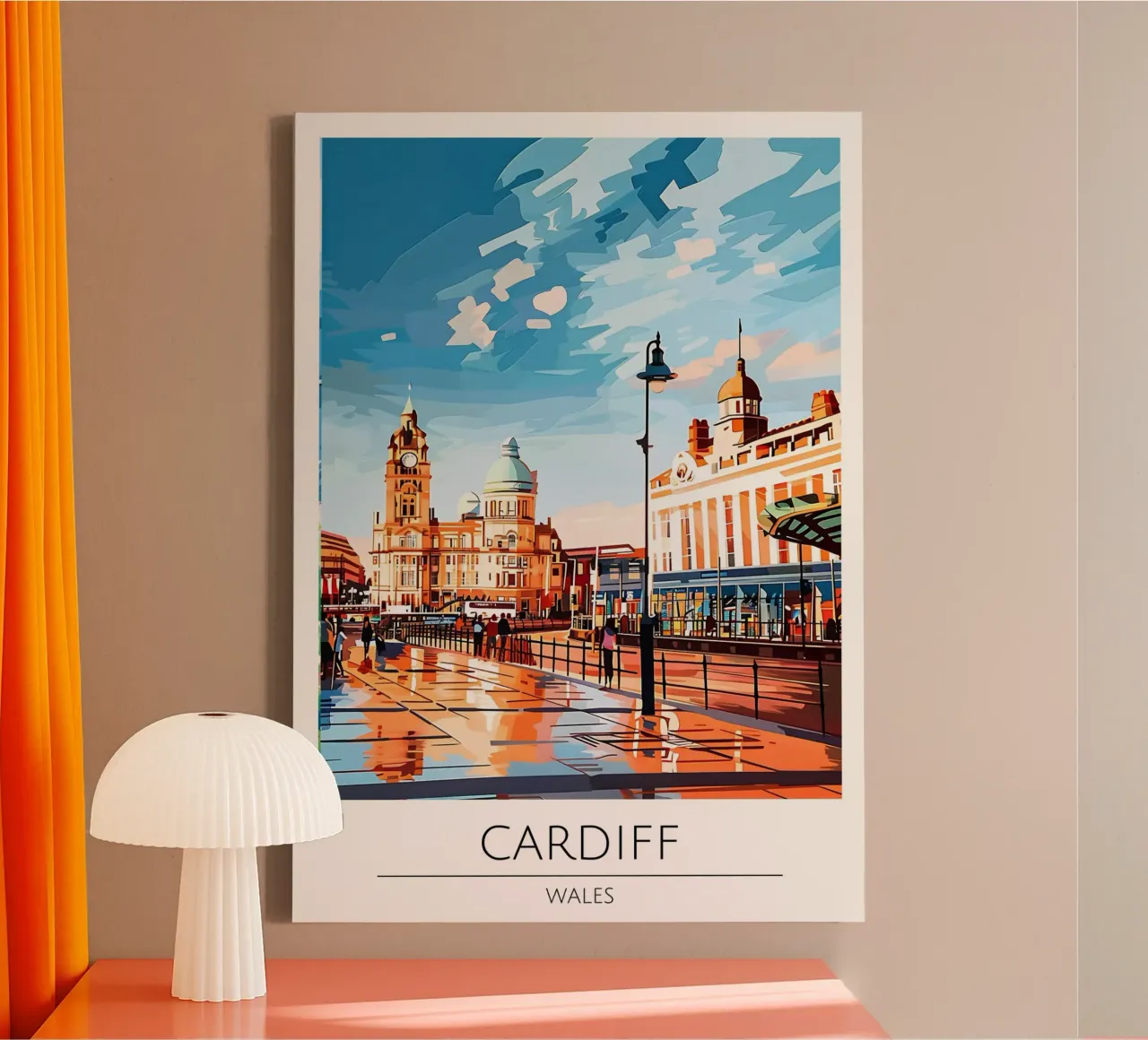 Cardiff, Wales - Vintage stijl reisposter canvas met Baklijst van homdeco