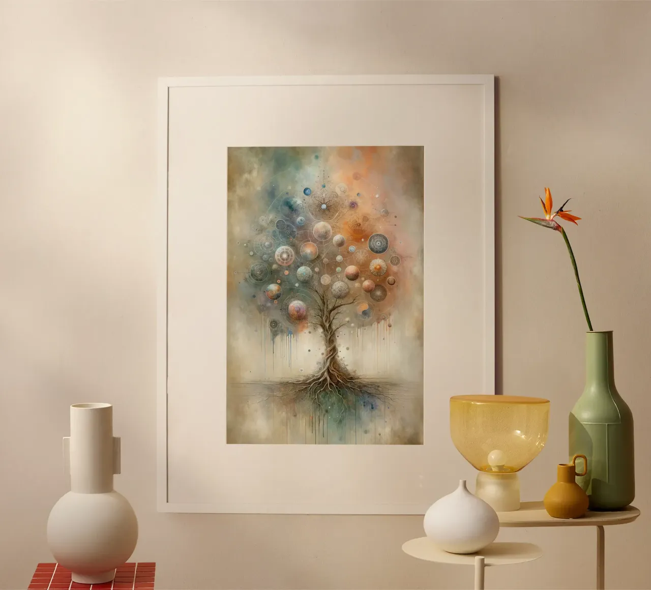 L'universo in forma di albero poster con telaio in legno da Chromatic Fusion Studio