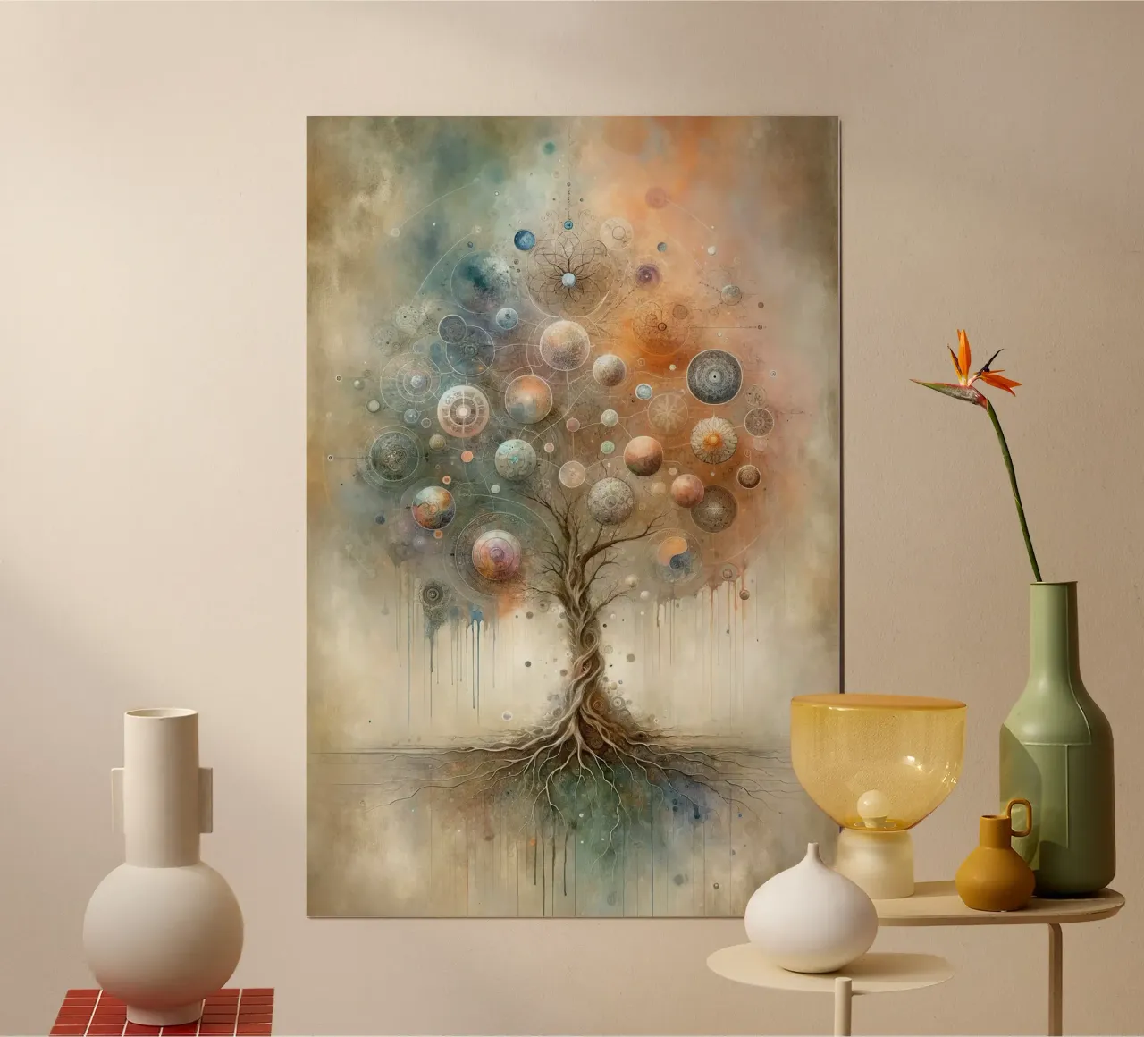 L'universo in forma di albero poster con telaio in legno da Chromatic Fusion Studio