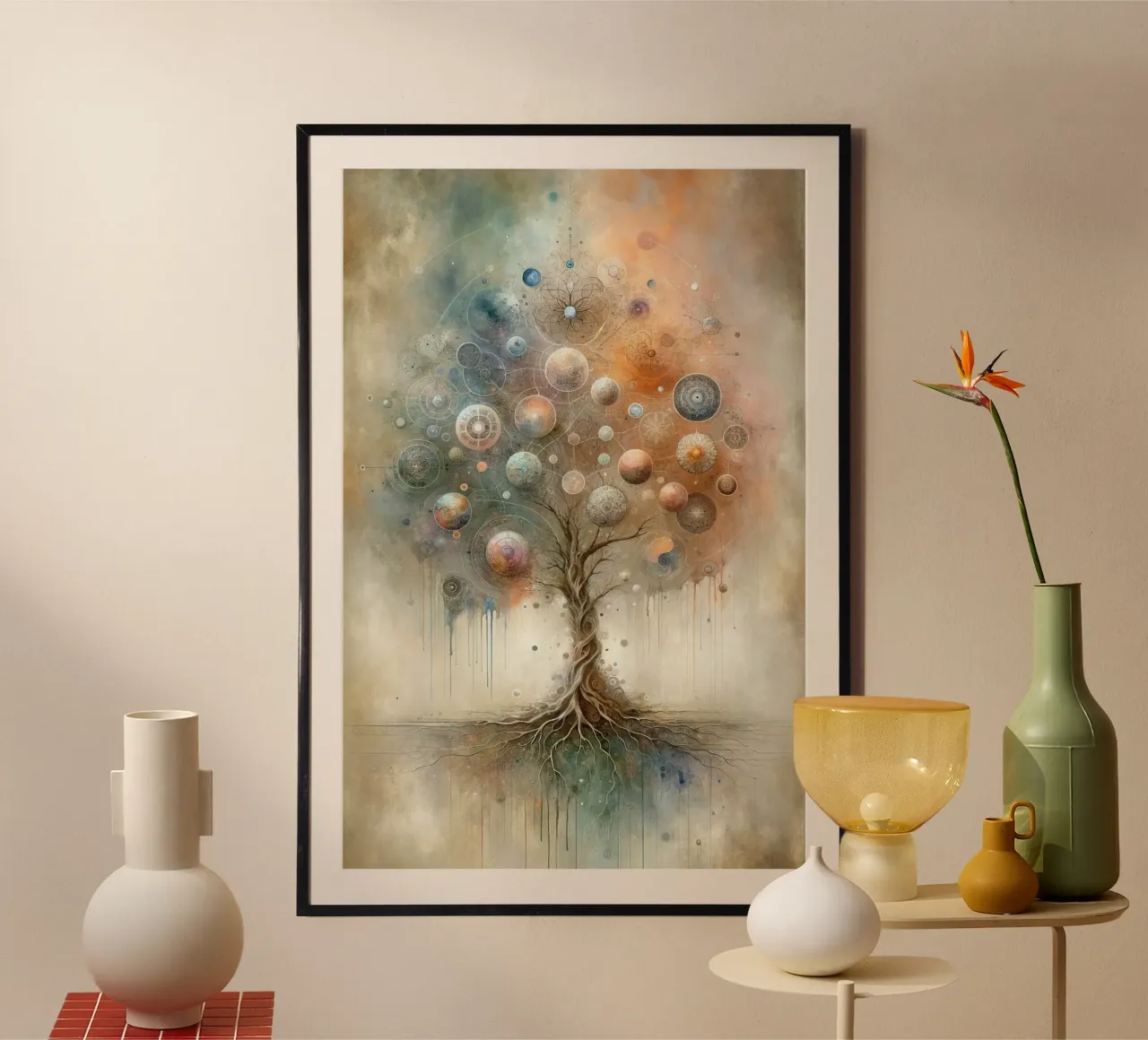 L'universo in forma di albero poster con telaio in legno da Chromatic Fusion Studio