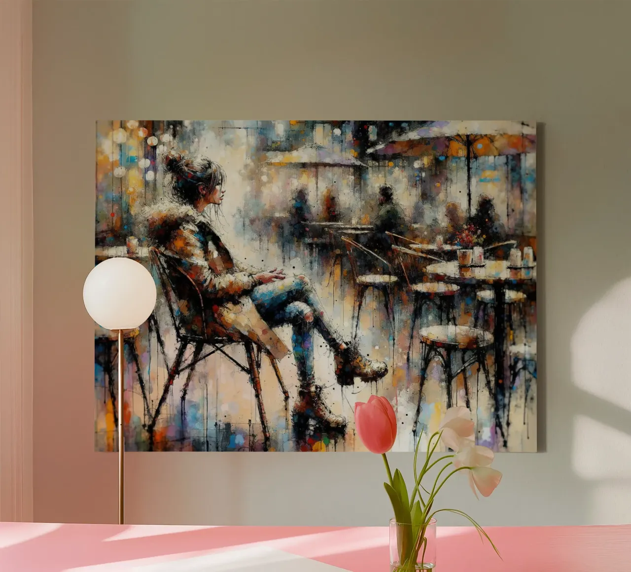 Riflessione sul caffè urbano tela con Cornice a cassetta da Chromatic Fusion Studio