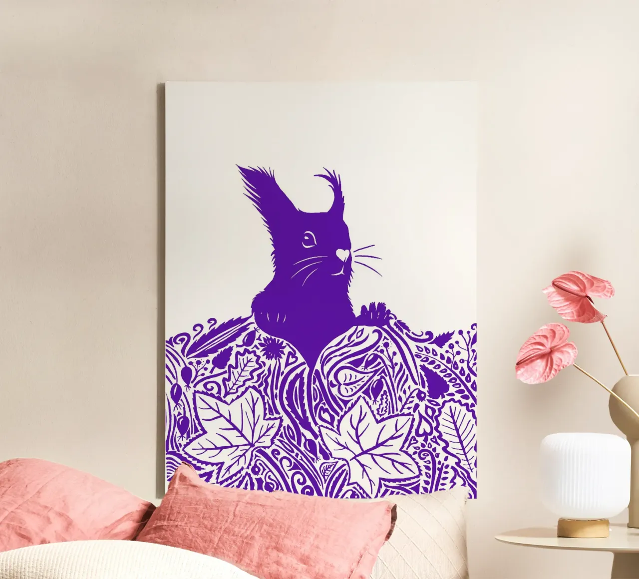 Squirrels curious in autumn - Lilablau canvas by PaperLine Art