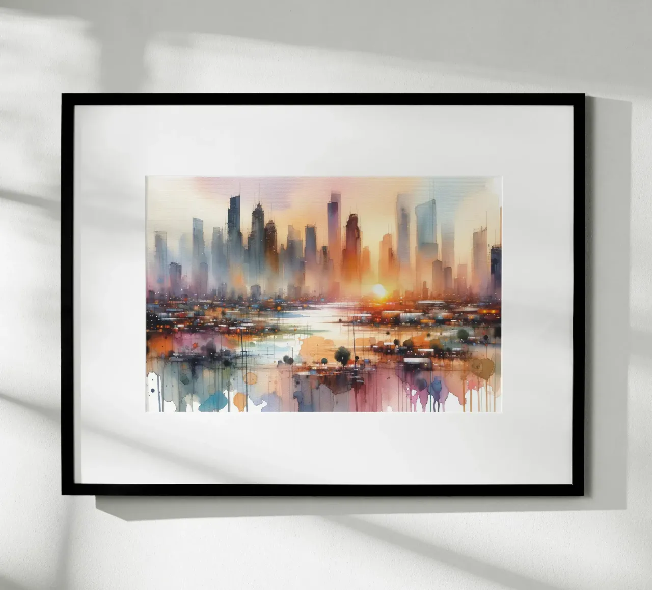 Levendig stadsbeeld bij zonsondergang poster van Chromatic Fusion Studio