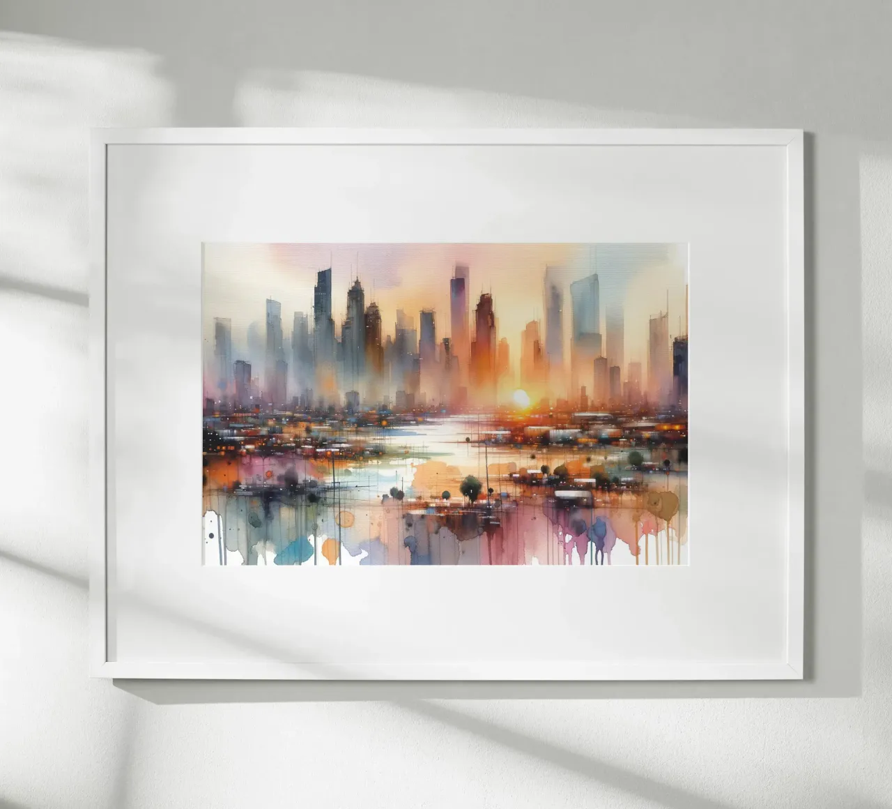 Levendig stadsbeeld bij zonsondergang poster van Chromatic Fusion Studio