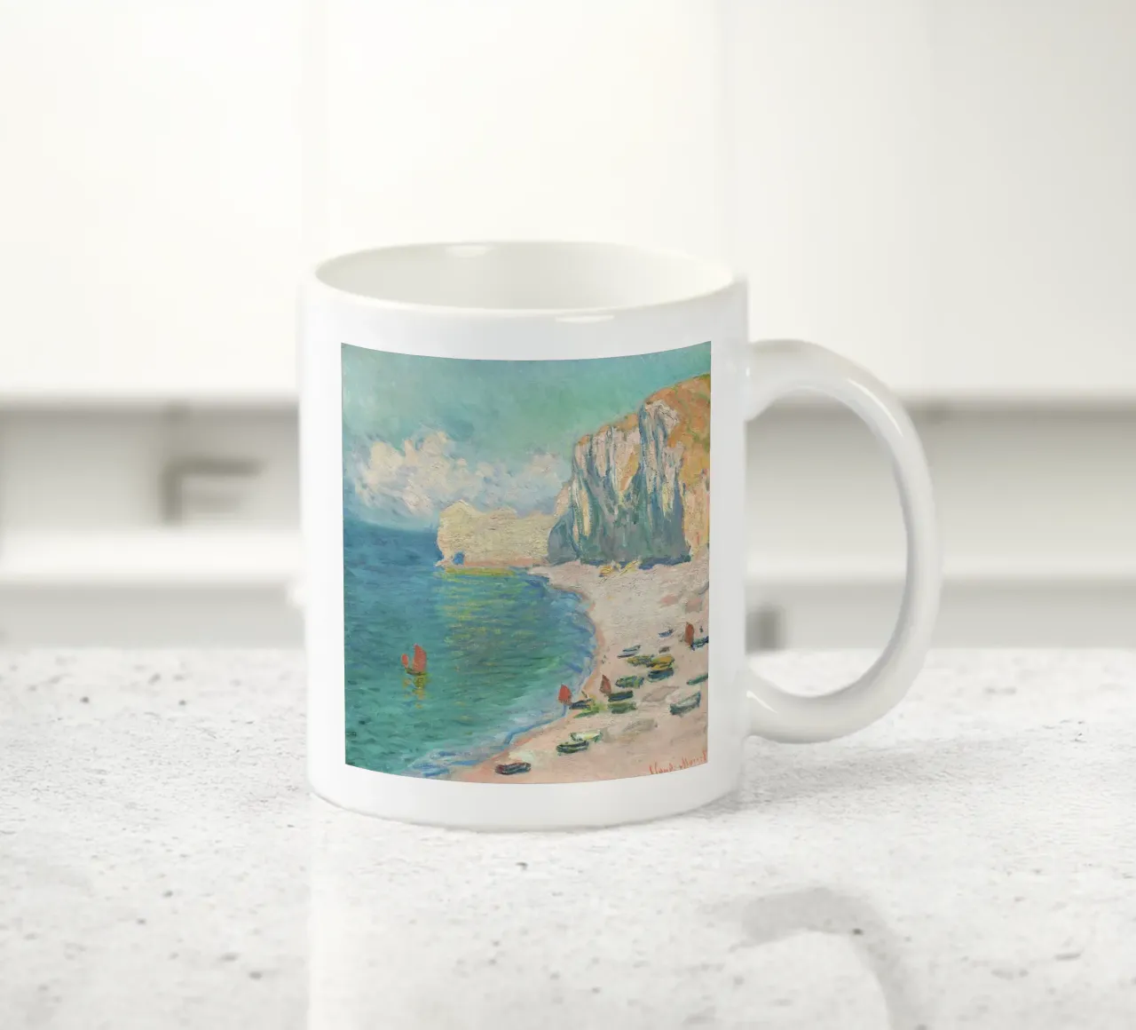 La spiaggia e la Falaise d'Amont (1885) di Claude Monet tazza in ceramica da Venus Art