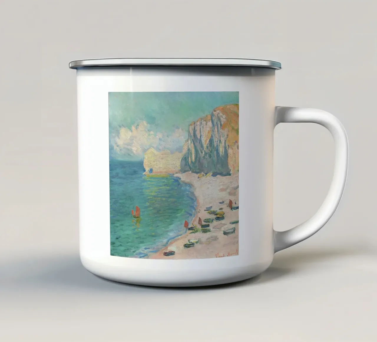 La spiaggia e la Falaise d'Amont (1885) di Claude Monet tazza in smalto da Venus Art