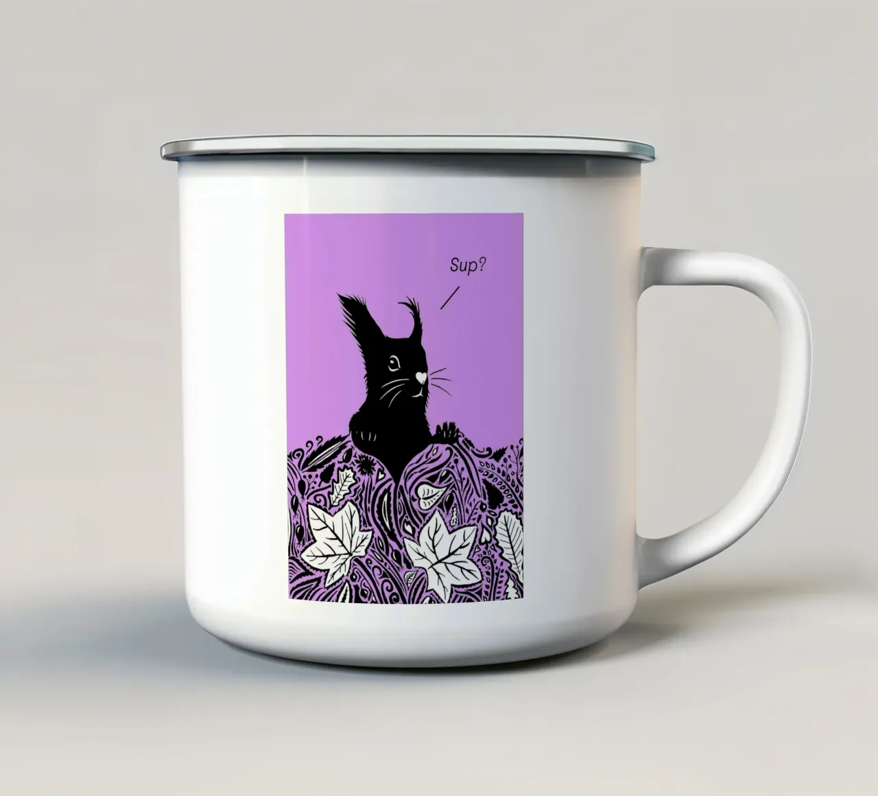 Cosa? - Scoiattolo curioso viola tazza in smalto da PaperLine Art