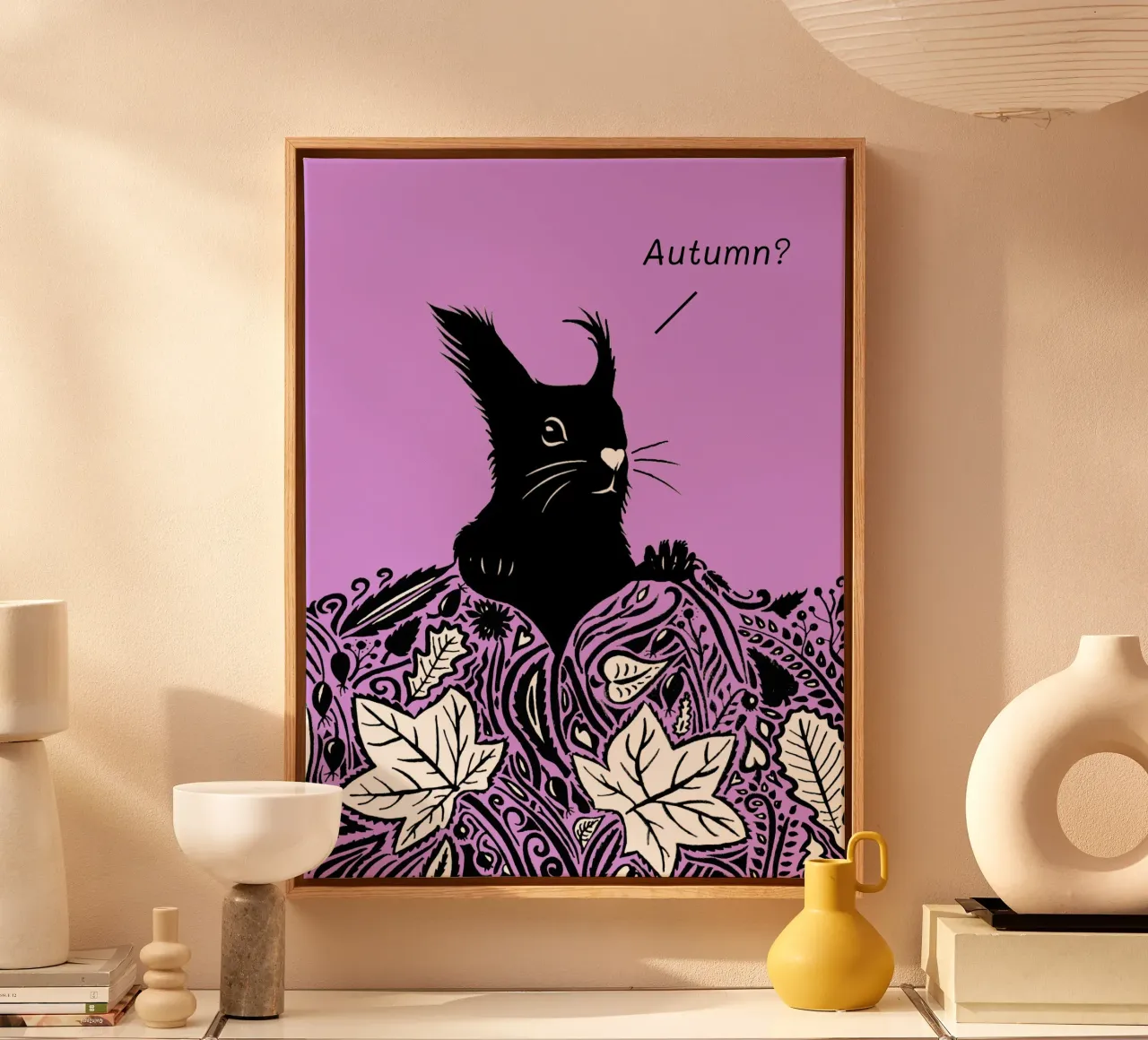 Autunno? - Scoiattolo curioso viola tela con Cornice a cassetta da PaperLine Art
