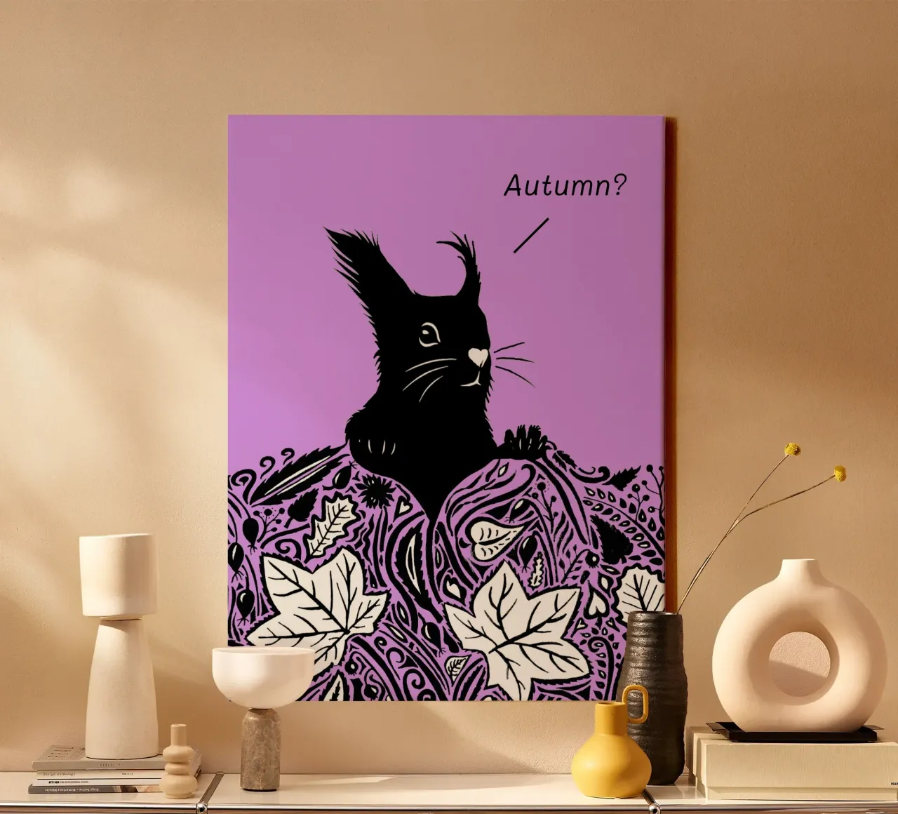 Autunno? - Scoiattolo curioso viola tela con Cornice a cassetta da PaperLine Art