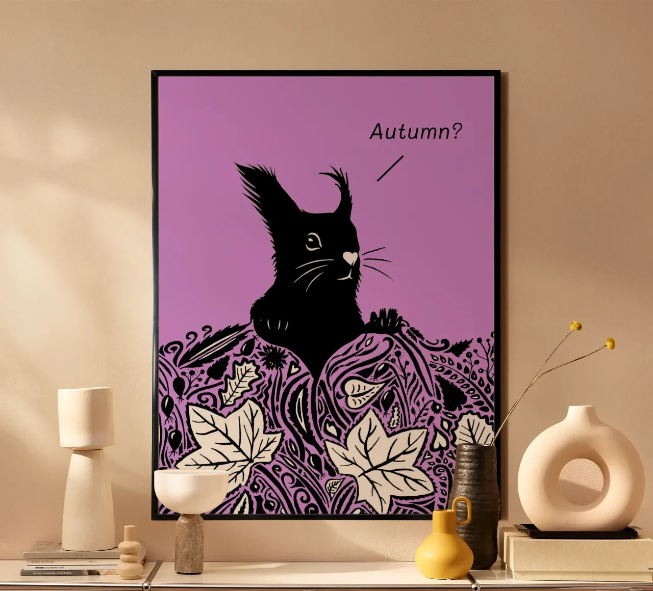 Autunno? - Scoiattolo curioso viola poster da PaperLine Art