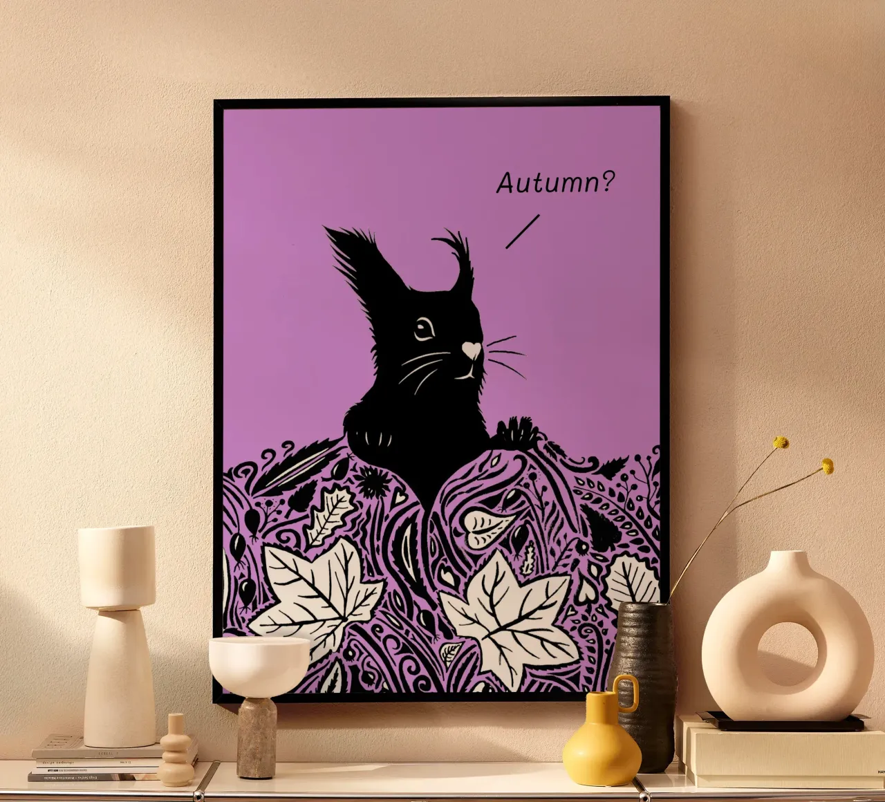 Autunno? - Scoiattolo curioso viola poster da PaperLine Art