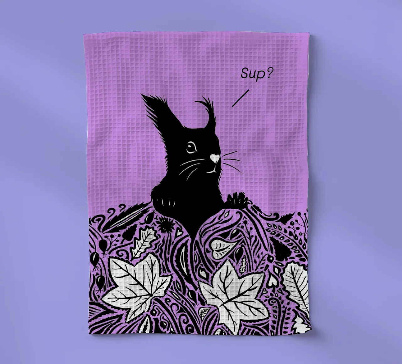Sup ? - Écureuil curieux violet torchon de PaperLine Art