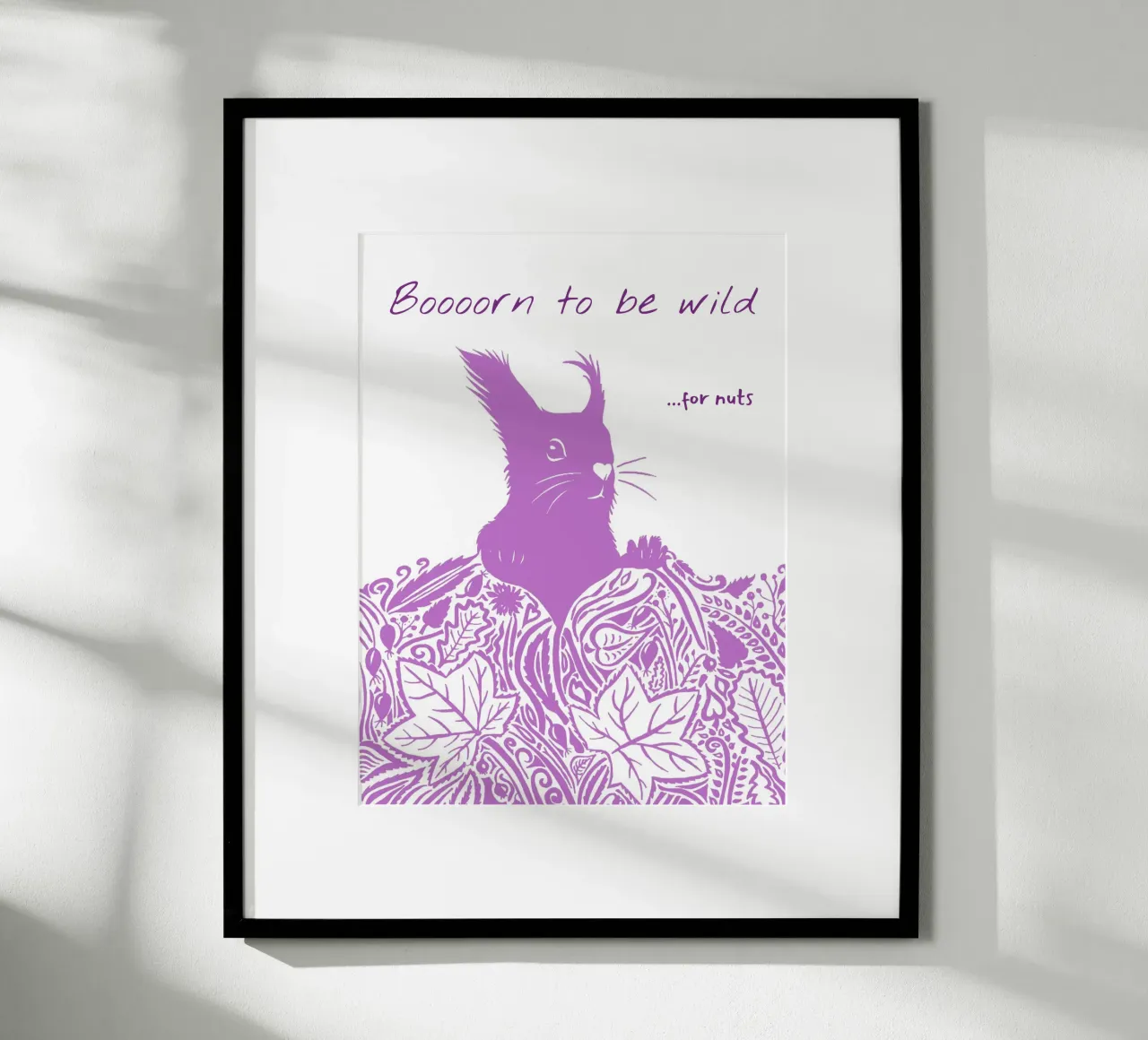 Boooorn to be wild ...for nuts - Eichhörnchen in rosa poster con telaio in legno da PaperLine Art