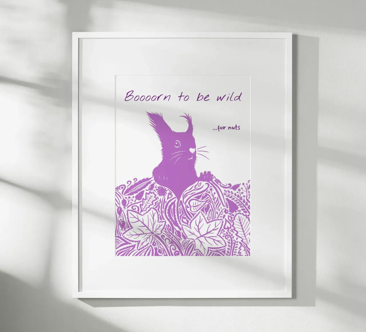 Boooorn to be wild ...for nuts - Eichhörnchen in rosa poster con telaio in legno da PaperLine Art